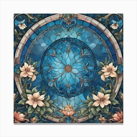 Painting of a stained glass window with a painting of flowers Canvas Print