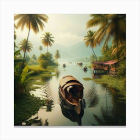 Kerala Boat On The Lake Canvas Print