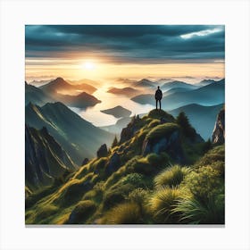 Man Standing On Top Of Mountain 2 Canvas Print