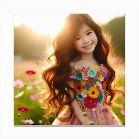 Little Girl In Flower Field Canvas Print