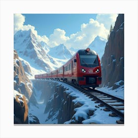 Train Navigating Through Sharp Turns On Futuristic Mountain Tracks 1 Canvas Print