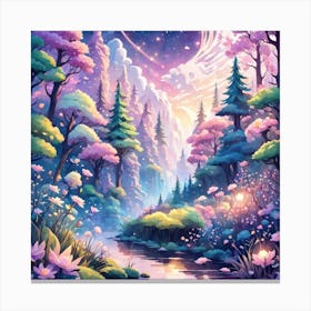 A Fantasy Forest With Twinkling Stars In Pastel Tone Square Composition 31 Canvas Print
