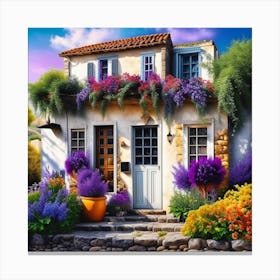 House With Flowers Canvas Print