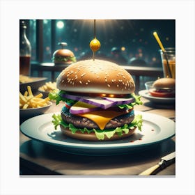 Burger In A Restaurant 6 Canvas Print