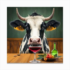 Cow Drinking Wine Canvas Print