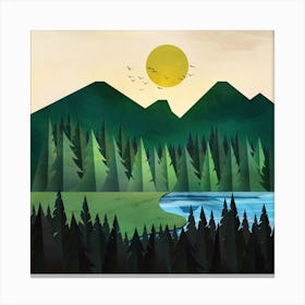 Sunny Day Near The Clear Forest Lake Canvas Print