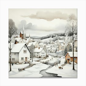 Scandia Village Scene In White Art Print 1 Canvas Print