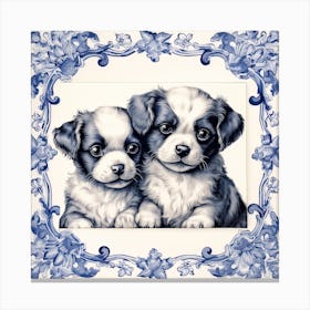 Puppies Dog Delft Tile Illustration 3 Canvas Print