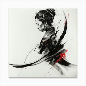 Abstract Ink Style Samurai Girl Canvas Print