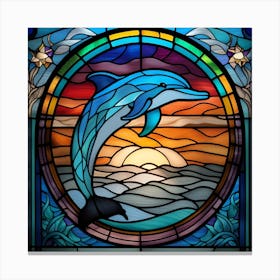 Dolphin In The Sea stained glass rainbow colors Canvas Print