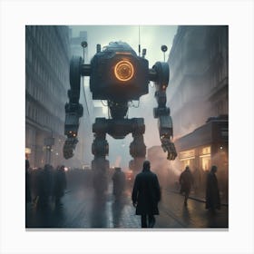 Giant Robot In A City 4 Canvas Print
