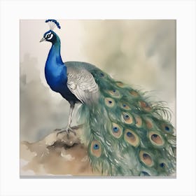 Peacock Watercolour Painting Canvas Print