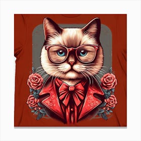 Cat With Glasses And Roses Canvas Print