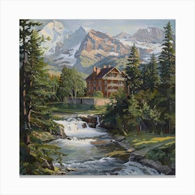 House By The Stream Canvas Print