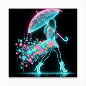 Neon Girl With Umbrella Canvas Print