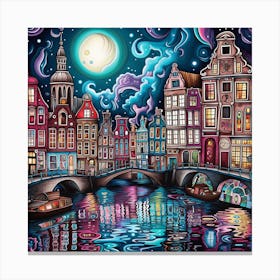Amsterdam At Night. Spiritual Amsterdam Downtown Canvas Print
