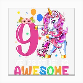 Kids 9 Years Old Unicorn Dabbing 9th Birthday Girl Unicorn Party Canvas Print