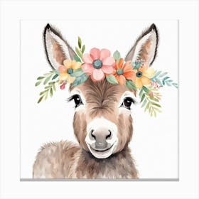 Floral Baby Donkey Nursery Illustration (5) Canvas Print