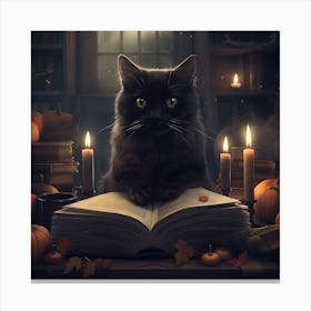 Dark Academia Cat with Grimoire Halloween Canvas Print
