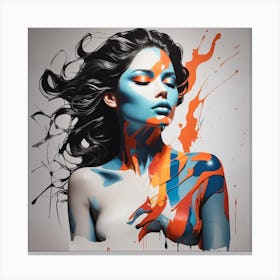 Woman With Blue And Orange Paint Canvas Print