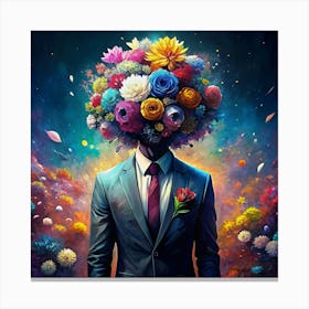 Man In Suit With Flower Head Canvas Print