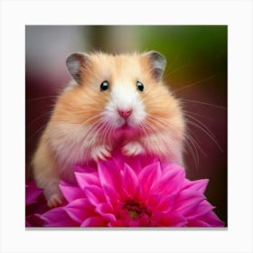 Firefly Adorable Hamster With A Pink Dahlia Blossom 43901 Canvas Print