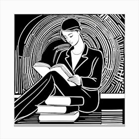 Just a girl who loves to read, Lion cut inspired Black and white Stylized portrait of a Woman reading a book, reading art, book worm, Reading girl, 194 Canvas Print