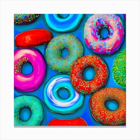 Colorful Donuts Teal Canvas Print