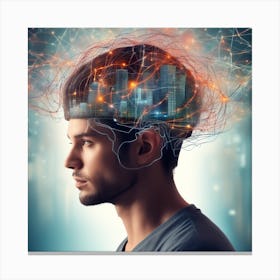 Imagine A Guy Brain Connected With City Network S And Other People S Minds Which Sends And Communicate With Other People Thoughts And Creates A Scenario Or Images (4) Canvas Print