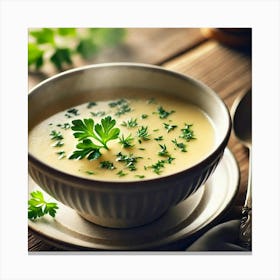 A Close Up Of A Delicate Bowl Of Soup, With A Smoo Canvas Print