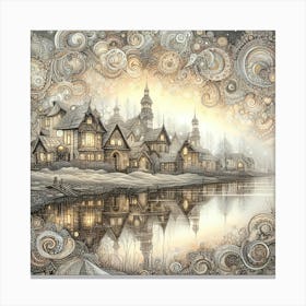 Village By The Lake River Canvas Print