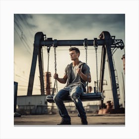 Young Man On Swing Canvas Print