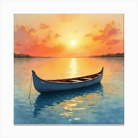 Classic Rowboat In Watercolor Dreamy Sunset 1 Canvas Print