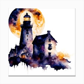 Idyllic Lighthouse Watercolor Painting Canvas Print