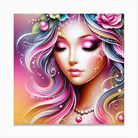 Pretty Girl With Flowers Canvas Print