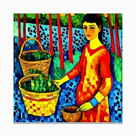 Woman With Baskets Canvas Print