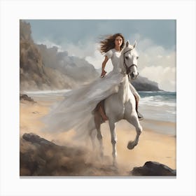 Woman Riding A White Horse Canvas Print