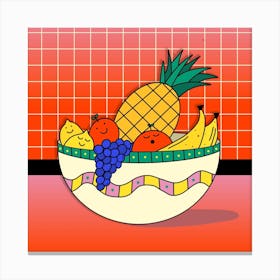 Happy Fruit Bowl Square Canvas Print