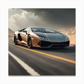 A Silver Lamborghini With Clouds And Mountain Canvas Print