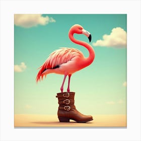 Flux Dev A Vibrant Pink Flamingo Stands On One Leg Wearing A W 0 Canvas Print