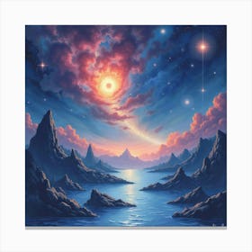 Watercolor Painting Of Distant Cosmic Realms 1 Canvas Print