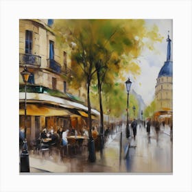 Paris Street Scene.City of Paris. Cafes. Passersby, sidewalks. Oil colours.8 Canvas Print