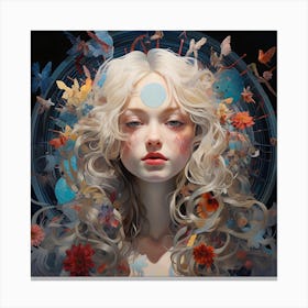 Girl With Flowers On Her Head Canvas Print