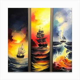 hree different vertical panels, ocean sea ⛵ ships 3 Canvas Print