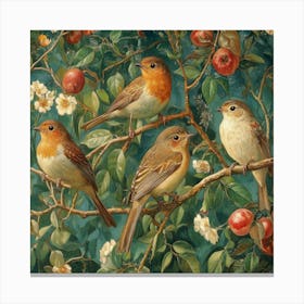 Robins In The Apple Tree Art Canvas Print