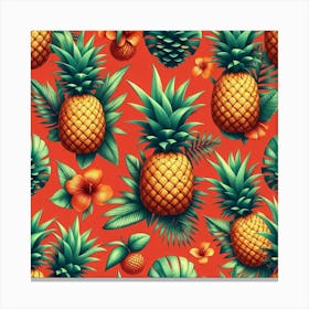 Pineapples On Red Background Canvas Print