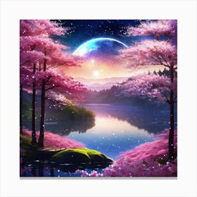 Pink Trees In The Moonlight 1 Canvas Print