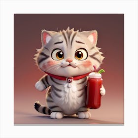 Cartoon Cat Holding A Drink Canvas Print