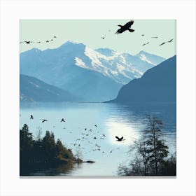 Birds Flying Over Lake Canvas Print