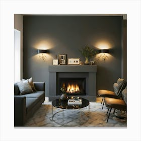 Modern Living Room With Fireplace 20 Canvas Print